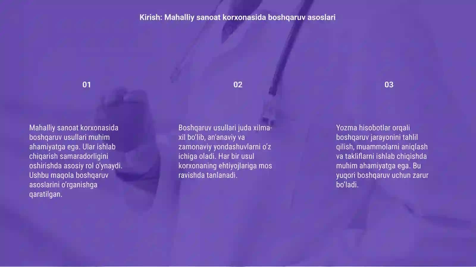 Mahalliy sanoat korxonasida boshqaruv usullarini o'rganib yozma hisobot berish 3