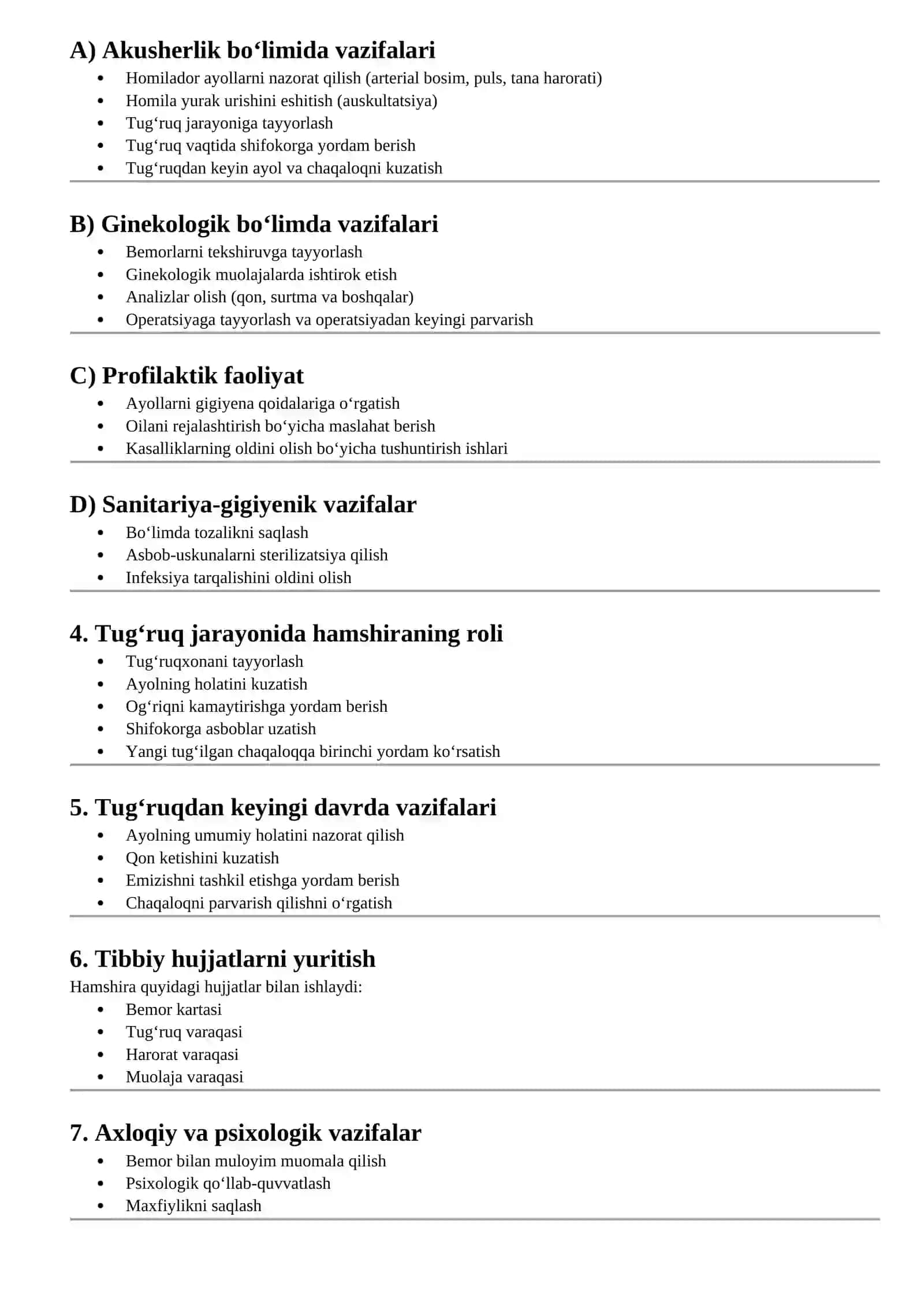 AKUSHERLIK VA GINEKOLOGIK YORDAM KO`RSATISH MUASSALARIDA TIBBIYOT HAMSHIRASINING O`RNI VA VAZIFALARI 3