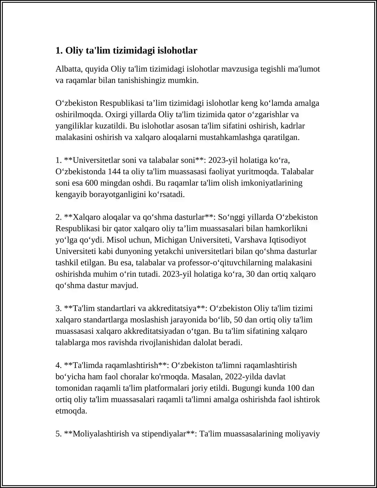 OʻZBEKISTON RESPUBLIKASIDA TALIM SOHALARIDA AMALGA OSHIRILGAN ISLOHOTLAR 3