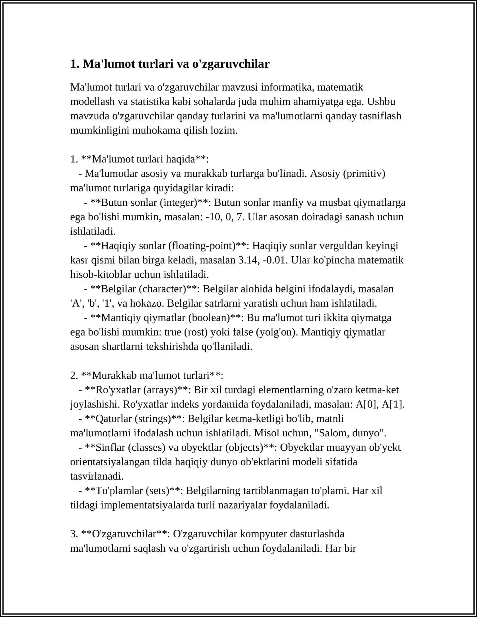 C++ DASTURLASH BOʻYIGA ALGARITIM TUSHUNCHA 3