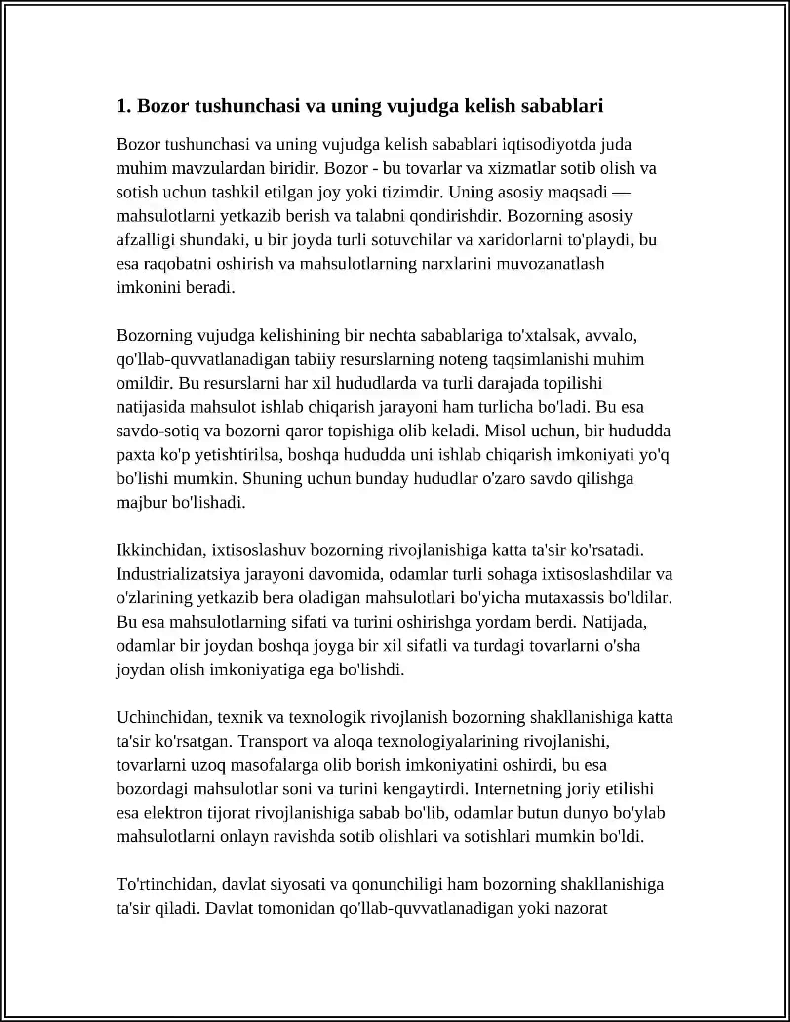 BOZORNING VUJUDGA KELISHI VA RIVOJLANISHI. BOZORNING TURLARI VA VAZIFALARI 3