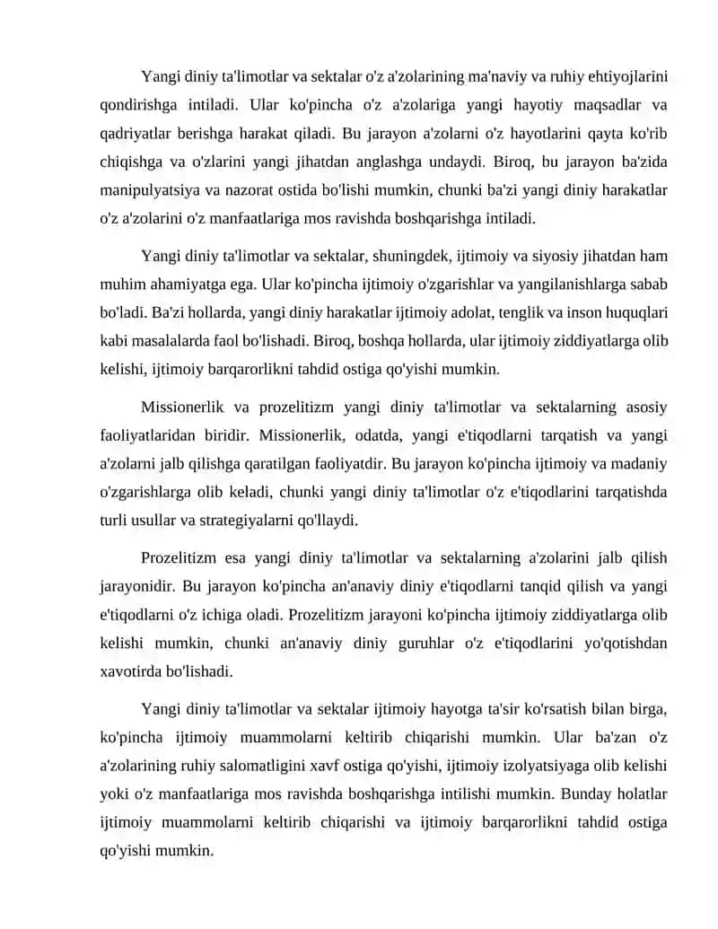 Yangi diniy ta`limotlar va sektalar. Missionerlik va prozelitizmning ijtimoiy-siyosiy xavfi 3