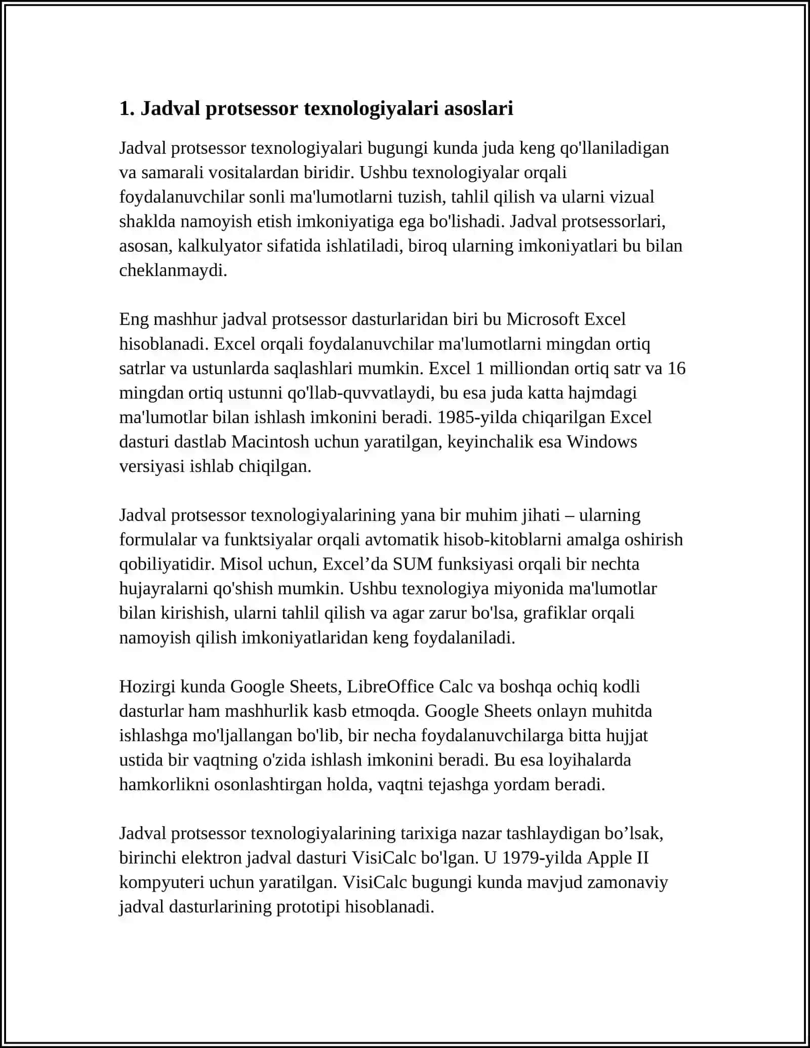 IQTISODIY MASALALARNI YECHISHDA JADVAL PROTSESSOR TEXNOLOGIYALARI 3