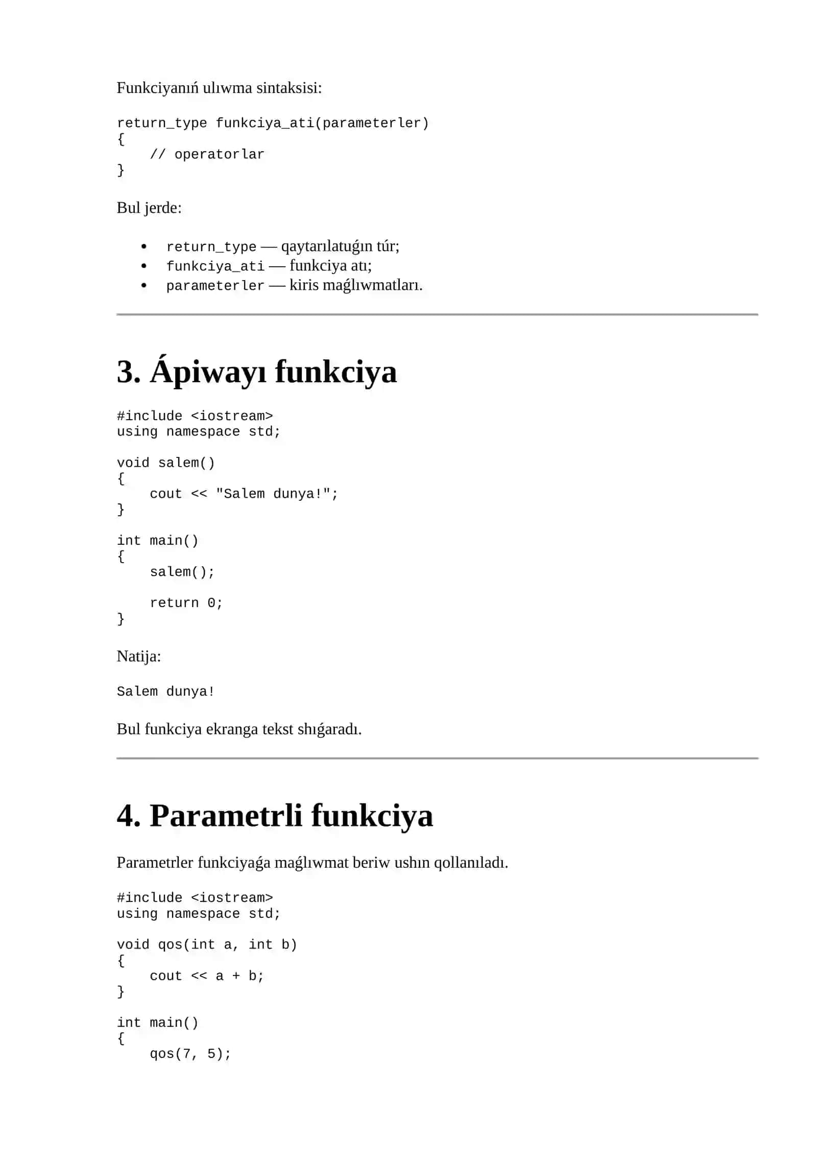 C++ tilinde funkciyalar (funkciya túsinigi hám túrleri) 3