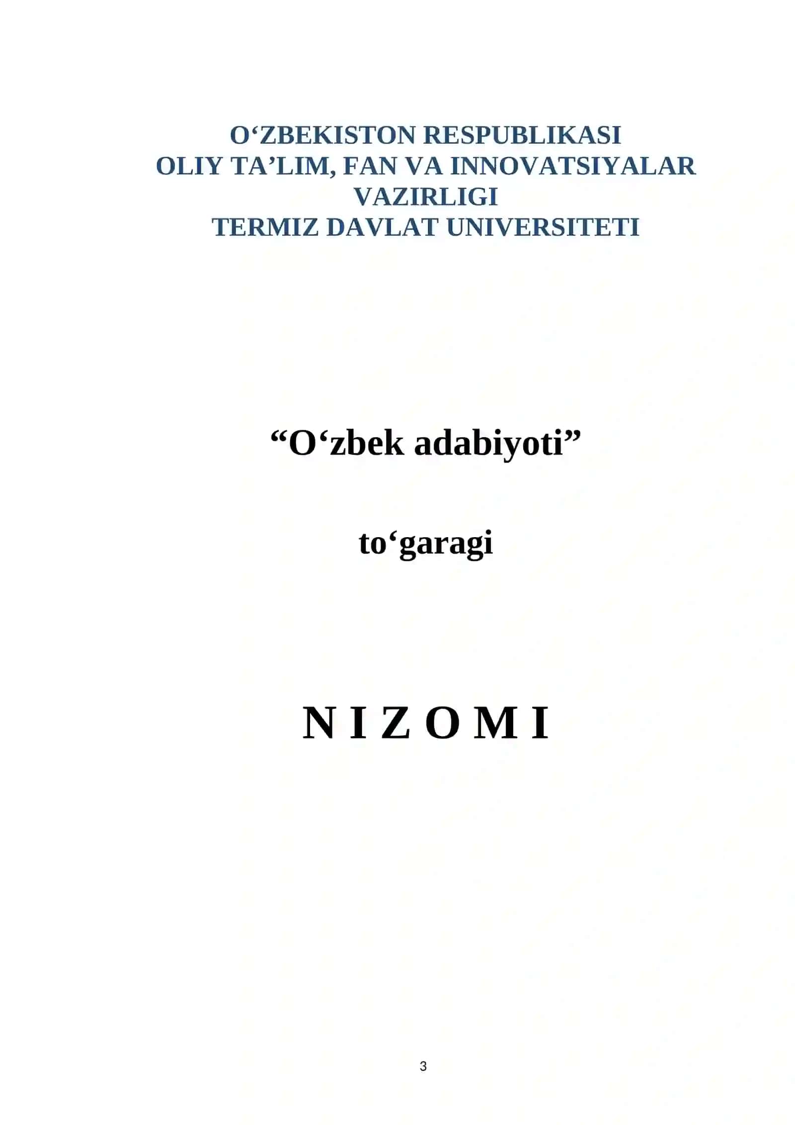 O‘ZBEK ADABIYOTI toʻgaragi NIZOMI 3