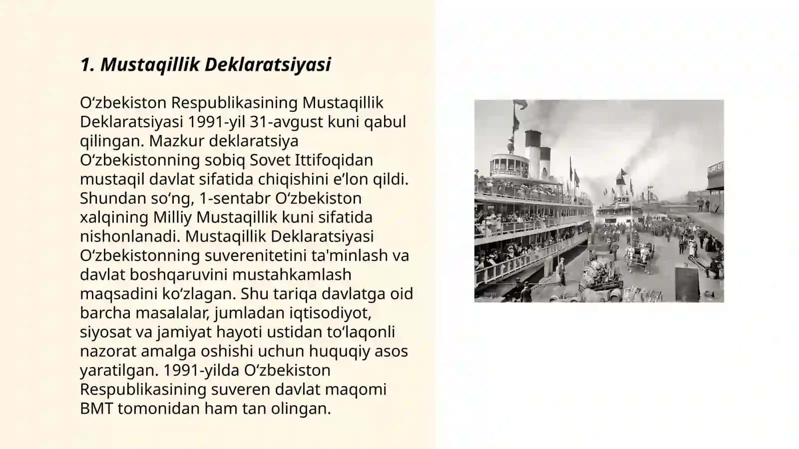 Oʻzbekiston davlat mustaqilligining qolga kiritilishi huquqiy demokratik davlat va fuqarolik jamiyati asoschilarining barpo etilishi 3