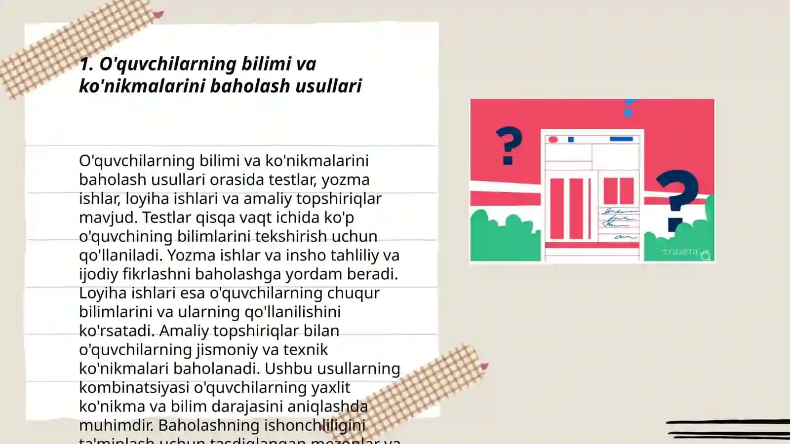 O'quvchilarning bilimi va ko'nikmalarini baholash usullari 3