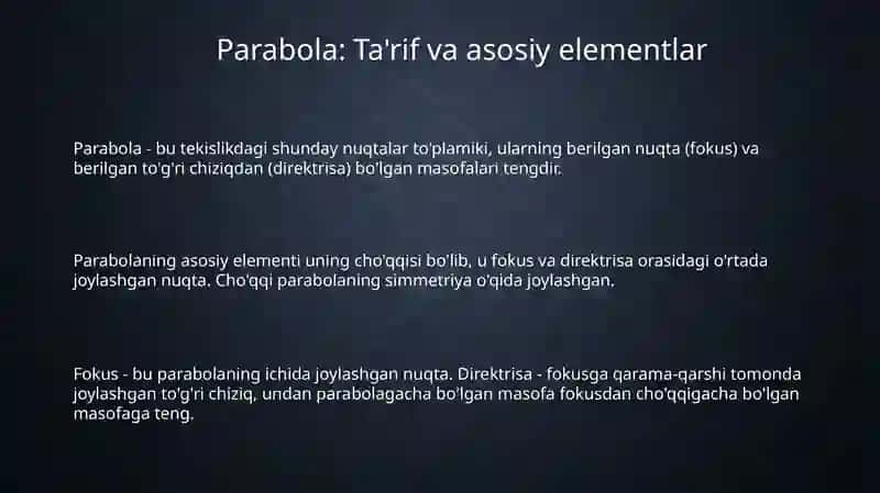 Parabola va uning grafik xususiyatlari 3