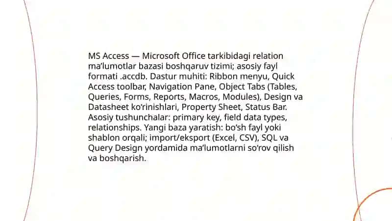MS Access dasturida ma’lumotlar bazasini yaratish usullari va qo’llash doirasi 3