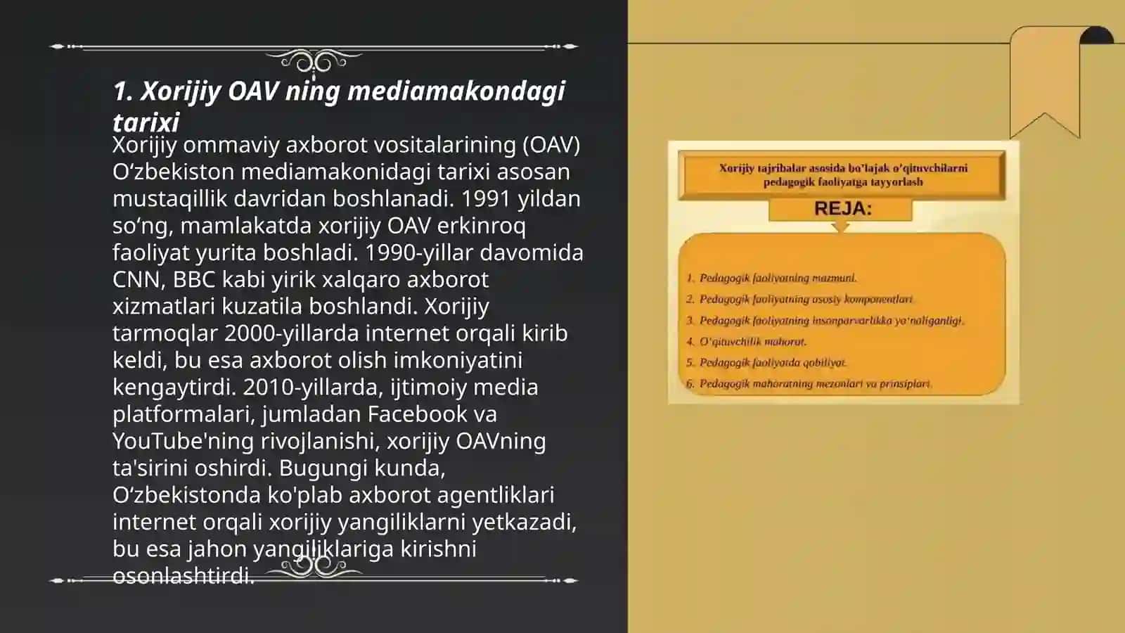 Xorijiy OAV ning mediamakondagi ôrni Abdubannonova Kamolaxon 3