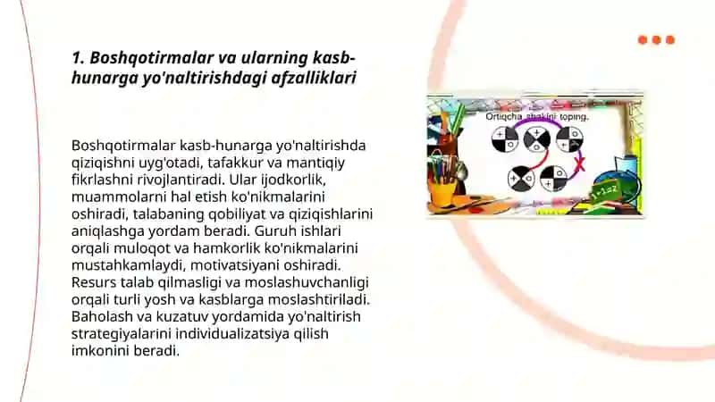 Boshqotirmalar va ularning kasb-hunarga yo'naltirishdagi afzalliklari 3