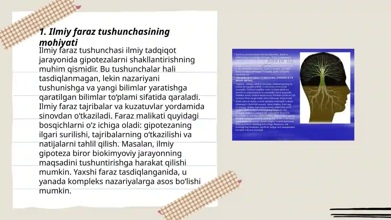 Ilmiy faraz tushunchasi.Nazariyalar va psixologik reallik dunyosi 3