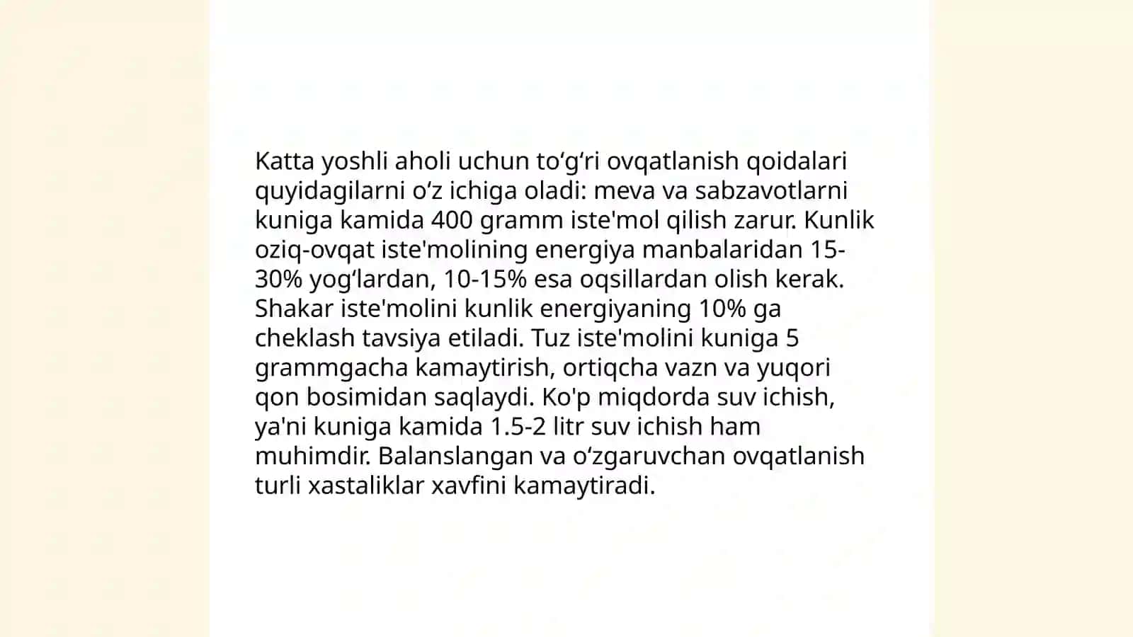 Katta yoshli aholi uchun toʻgʻri ovqatlanish qoidalari 3