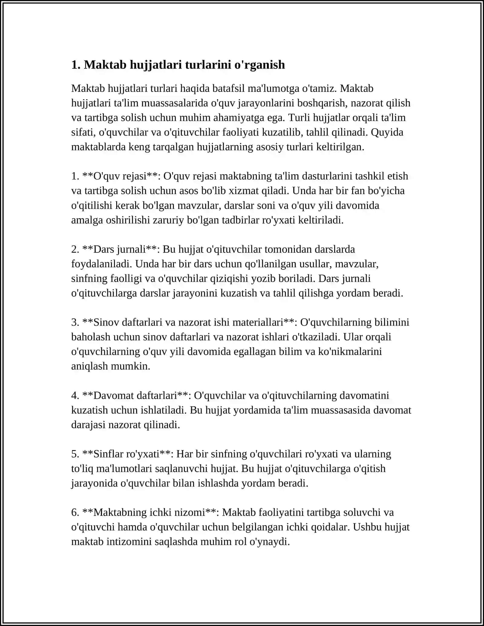 MUSTAQIL ISH Mavzu: MAKTAB XUJJATLARINI O’RGANISH VA TAHLIL QILISH 3