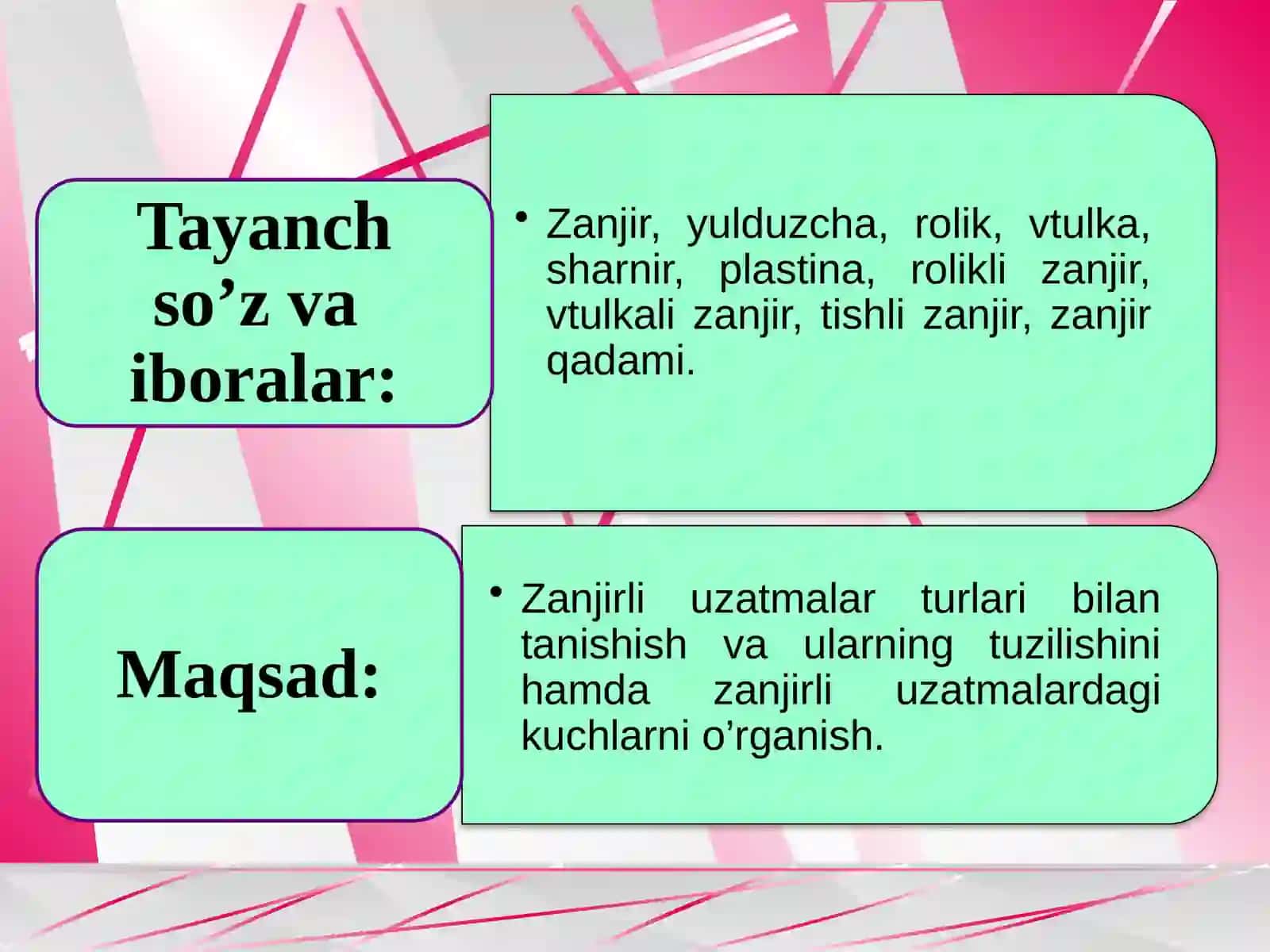 Zanjirli uzatmalar.Zanjir,yulduzchalarningtuzilishivaularuchunishlatiladiganmateriallar.Zanjirliuzatmalarnihisoblash 3