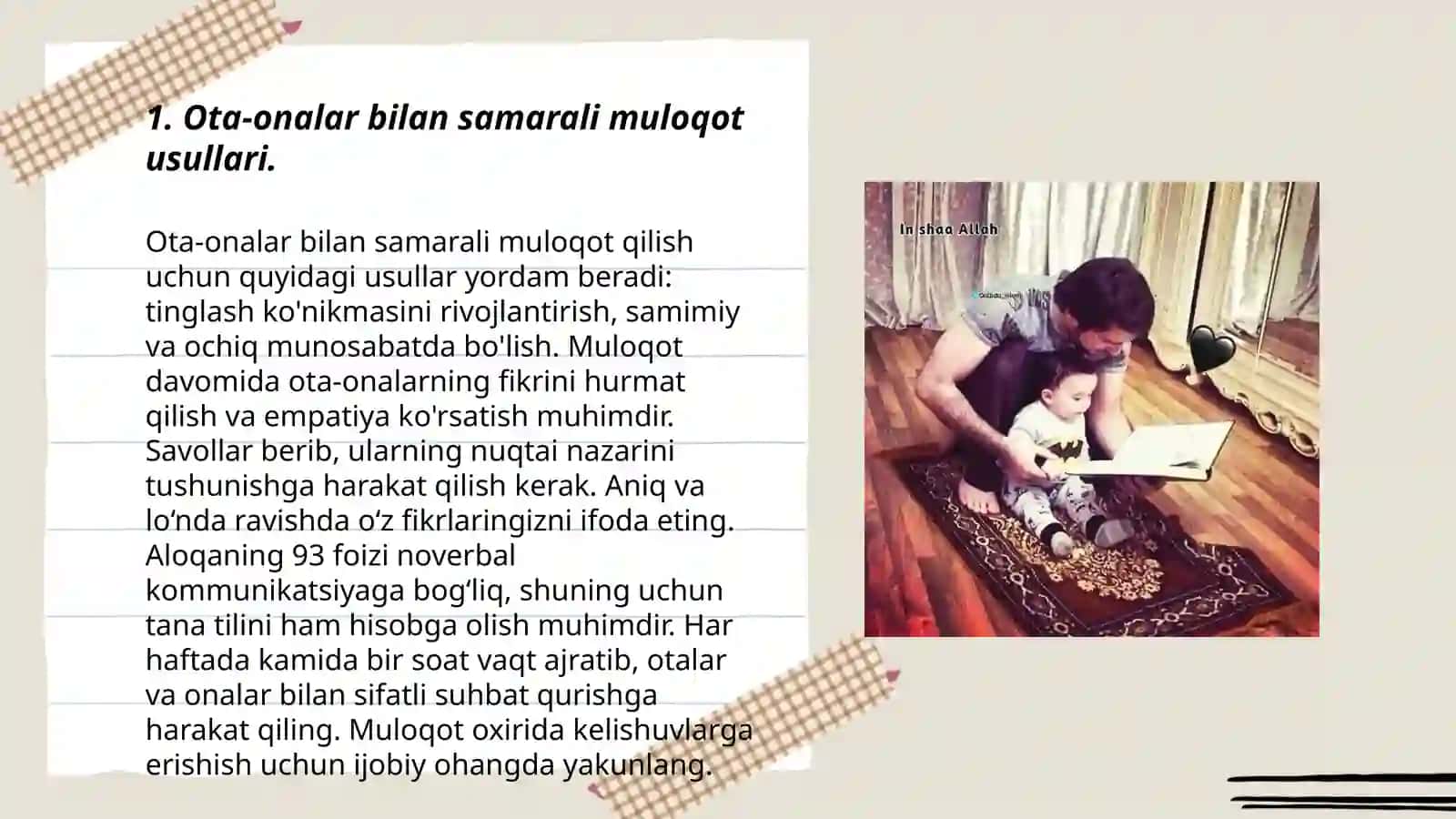 Ota-onalar bilan ishlashda tarbiyachiga qoʻyilgan talablar 3