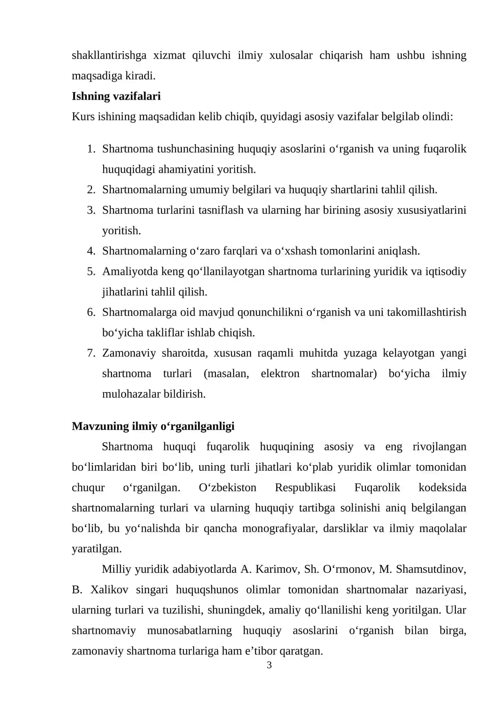 Shartnomalarning turlari. Kurs ishi 3