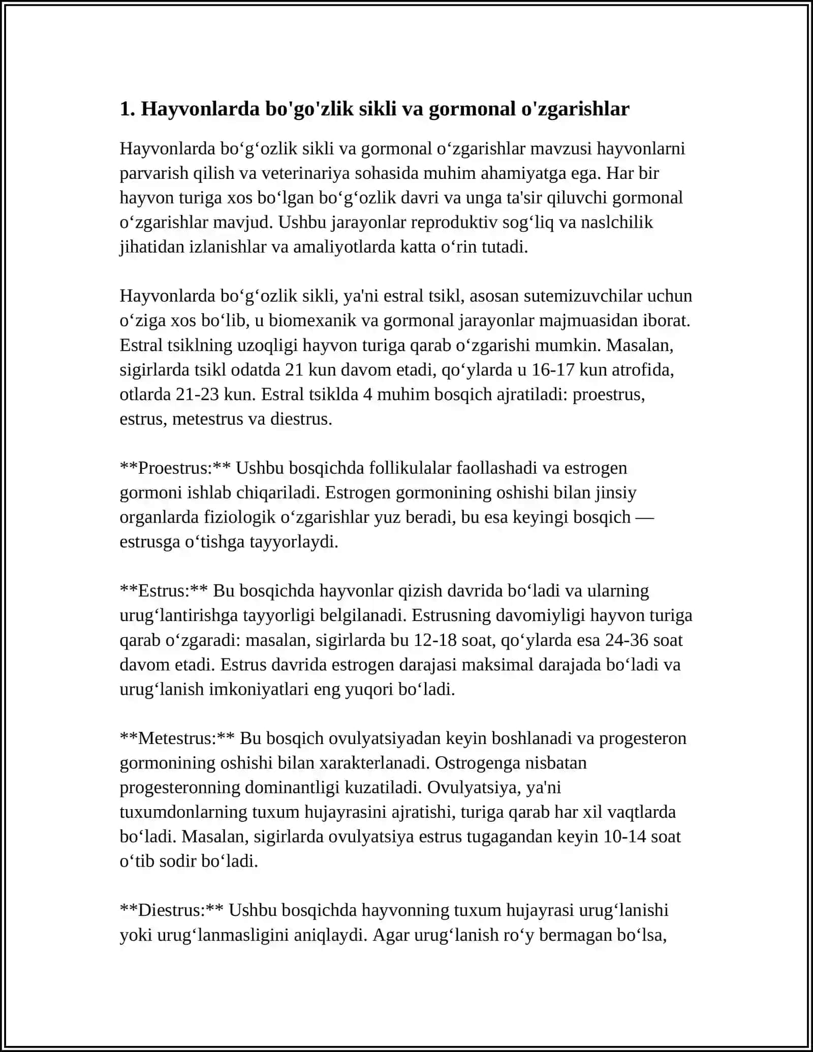 HAYVONLARDA BOʻGʻOZLIK FIZIOLOGIYASI. BOʻGʻOZLIK VA BEPUSHTLIK DIAGNOSTIKASI 3