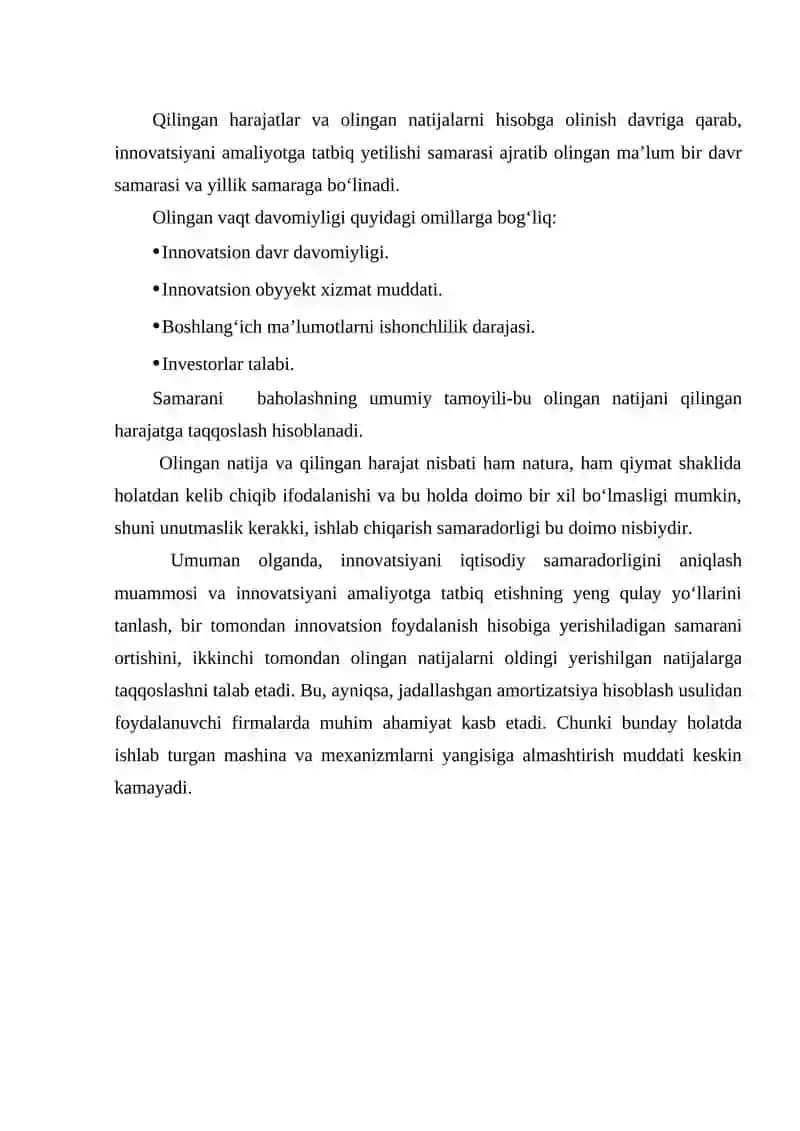 INNOVATSION LOYIHA SAMARADORLIGINI BAHOLASHNING ASOSIY USULLARI VA KO'RSATKICHLARI 3