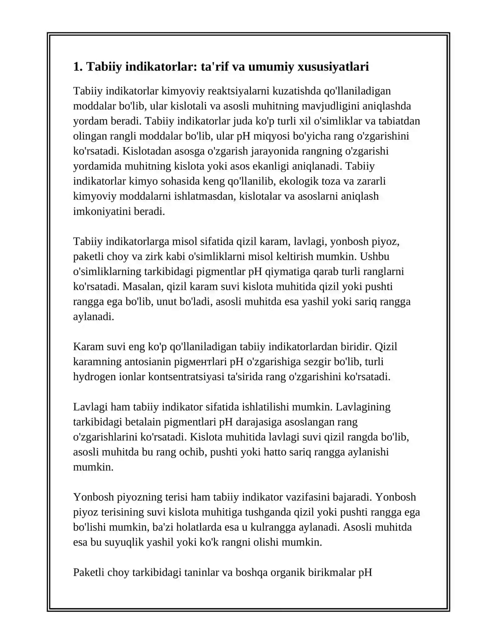 RANGLAR TILIDA KIMYO. TABIIY INDIKATORLAR YORDAMIDA KISLOTA VA ASOSLARNI ANIQLASH 3