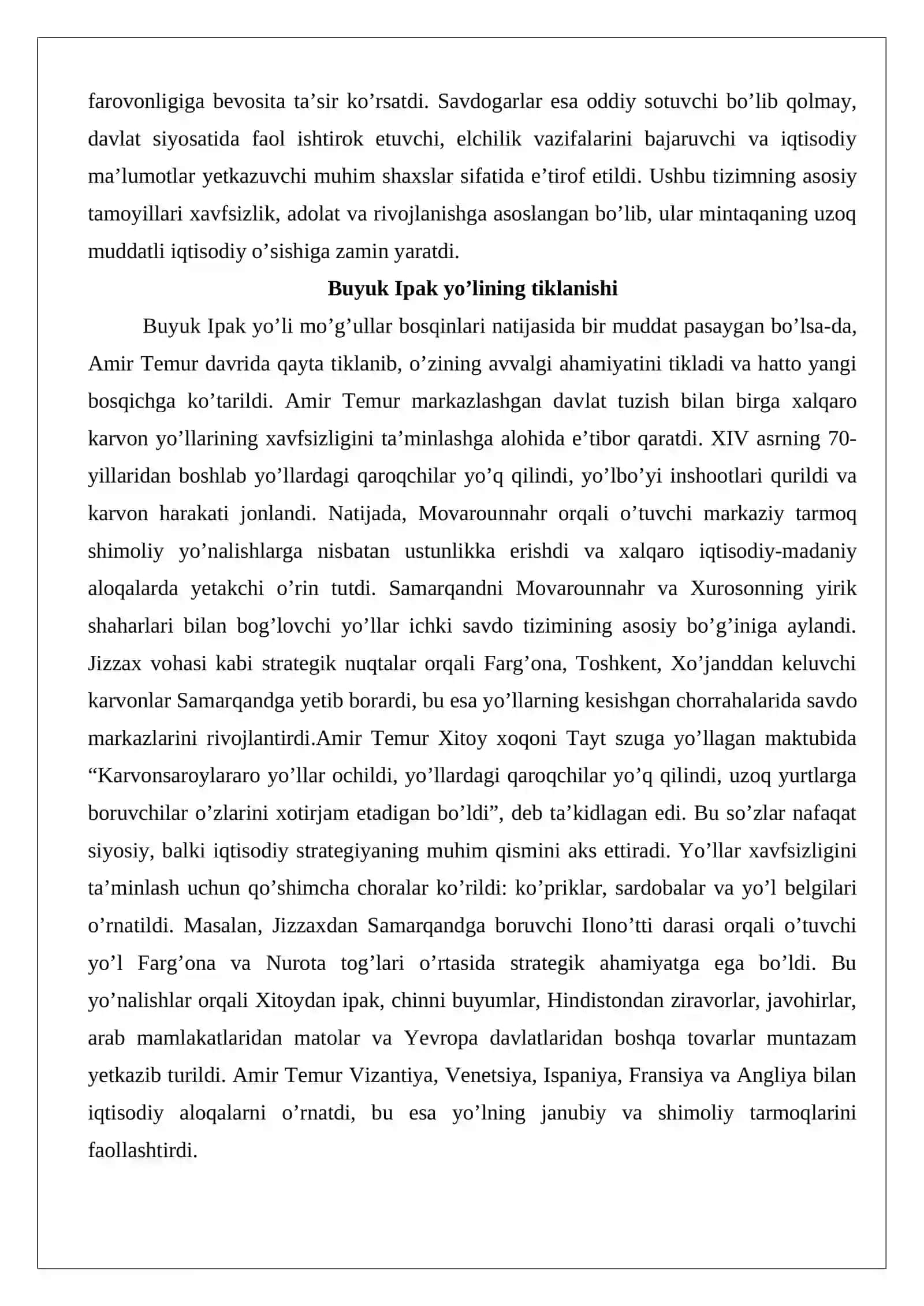 Amir Temur va temuriylar davrida savdogarlarning siyosiy jarayonlardagi ishtiroki 3