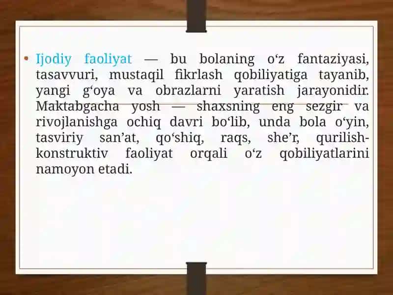 Maktabgacha ta’limda bolalarni ijodiy faoliyatini tashkil qilish texnologiyasi 3