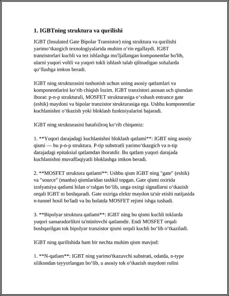 IGBT TRANZISTORLARI VA ULARNING ISHLASH TAMOILLARI 3