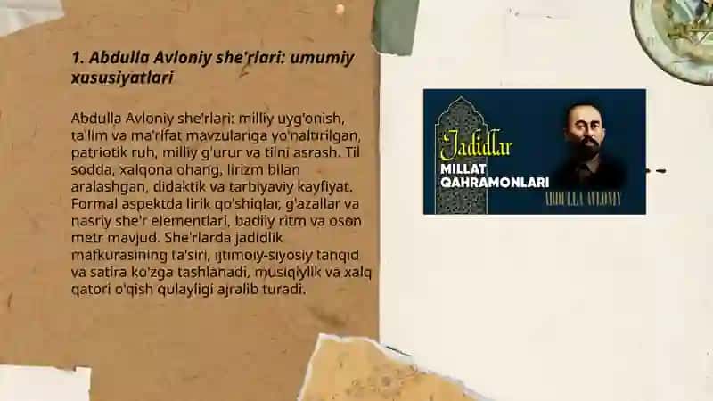 Abdulla Avloniy she'rlari: umumiy xususiyatlari 3