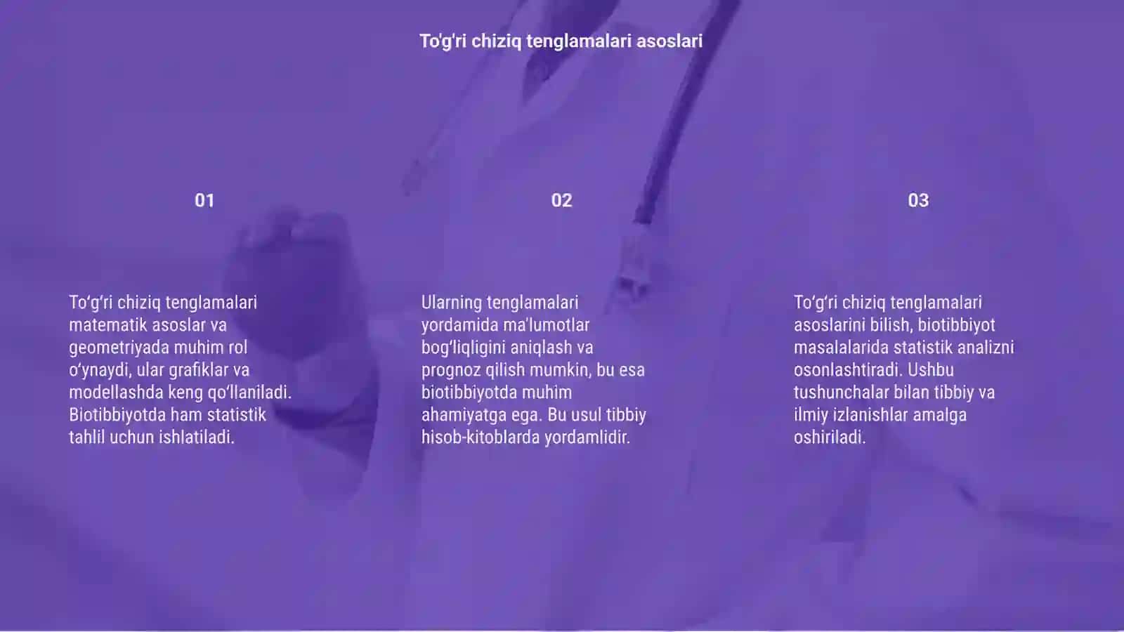 To'g'ri chiziq tenglamalari va ularning biotibbiyot masalalarida qo'llanilishi 3