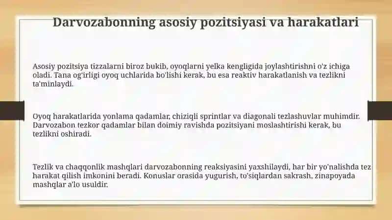 Futbol o'yinida darvozabon texnikasi 3