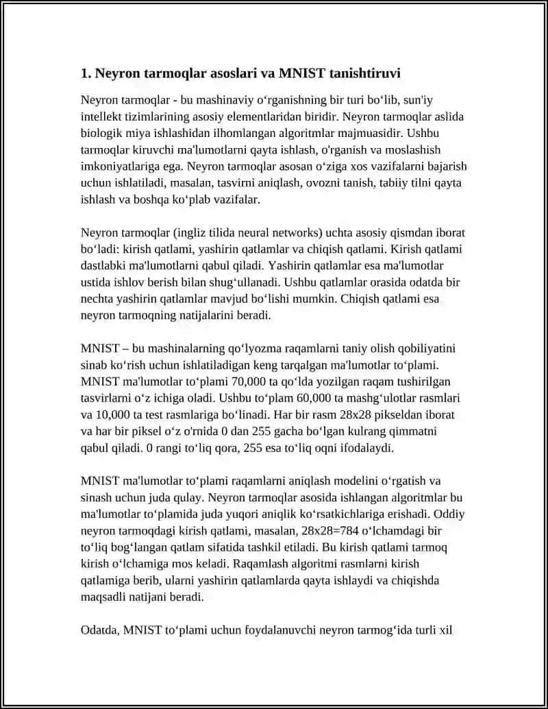 NEYRON TARMOQLAR ASOSLARI-MNIST RAQAMLARINI TANIB OLISH 3