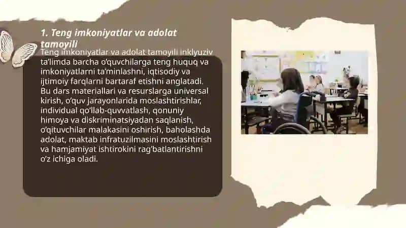 Inklyuziv ta’limga kiritilishning asosiy tamoyillari va ularning mazmuni 3