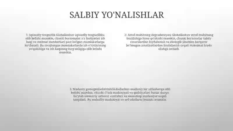 Barqaror Taraqqiyotni TaʼMinlashda Globallashuvning Ijobiy Va Salbiy YoʻNalishlari 3