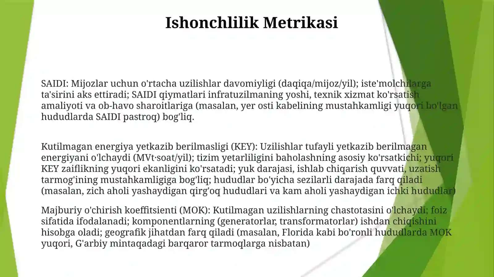 Elektr taʼminoti zimining ishonchlilik xususiyatlari 3