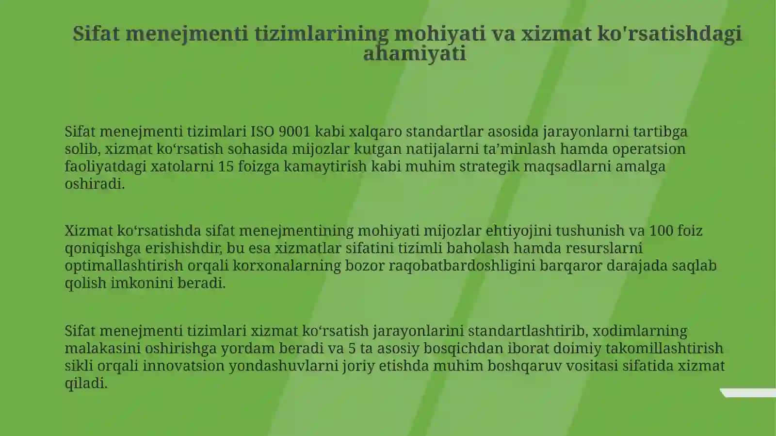 Xizmat kórsatish sohalarida sifat menijmenti tizimining ahamiyati 3