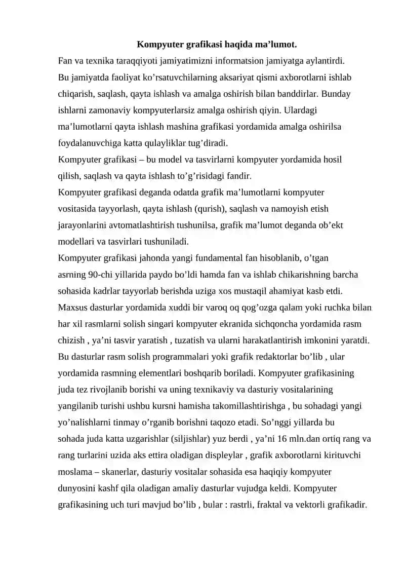 Kompyuter grafikasi turlari va zamonaviy grafik formatlar 3