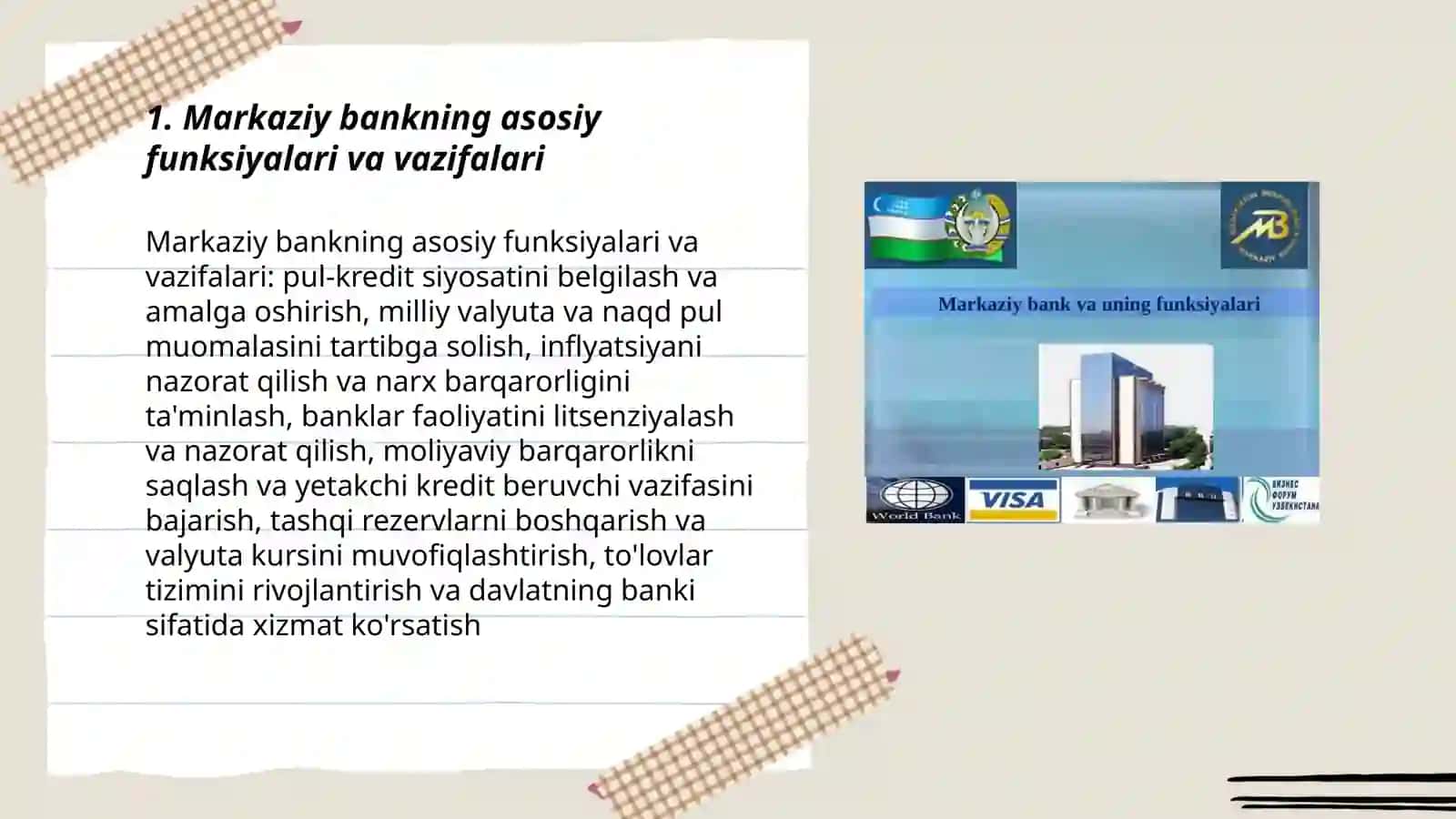 O'zbekiston Respublikasi Markaziy Bank Folyati Funksiyalari va vazifalari 3