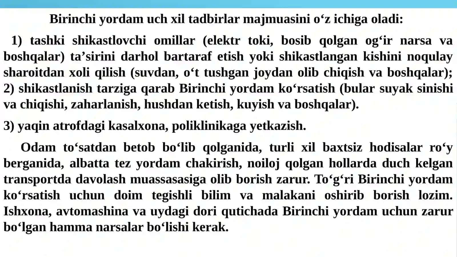 Birinchi Tibbiy Yordam Ko'rsatish 3