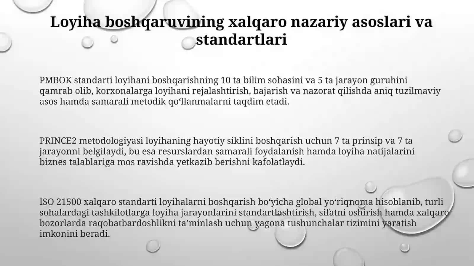 Loyiha boshqaruvining xalqaro uslublari va standartlari 3