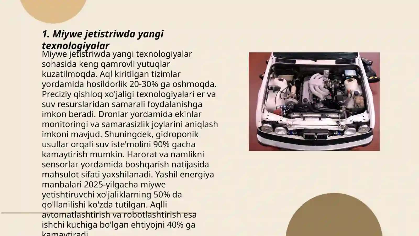 Miywe jetistriw hám jiynap aliwda gollanilatugin mashinalar 3
