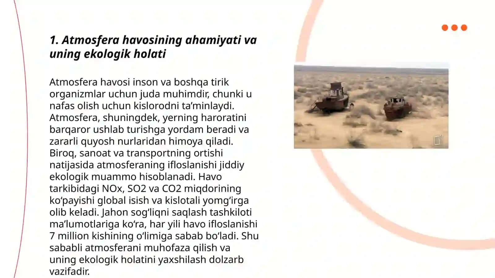 O'zbekistonda atmasfera havosining holati VA musoffaligini saqlash chora tadbirlari 3