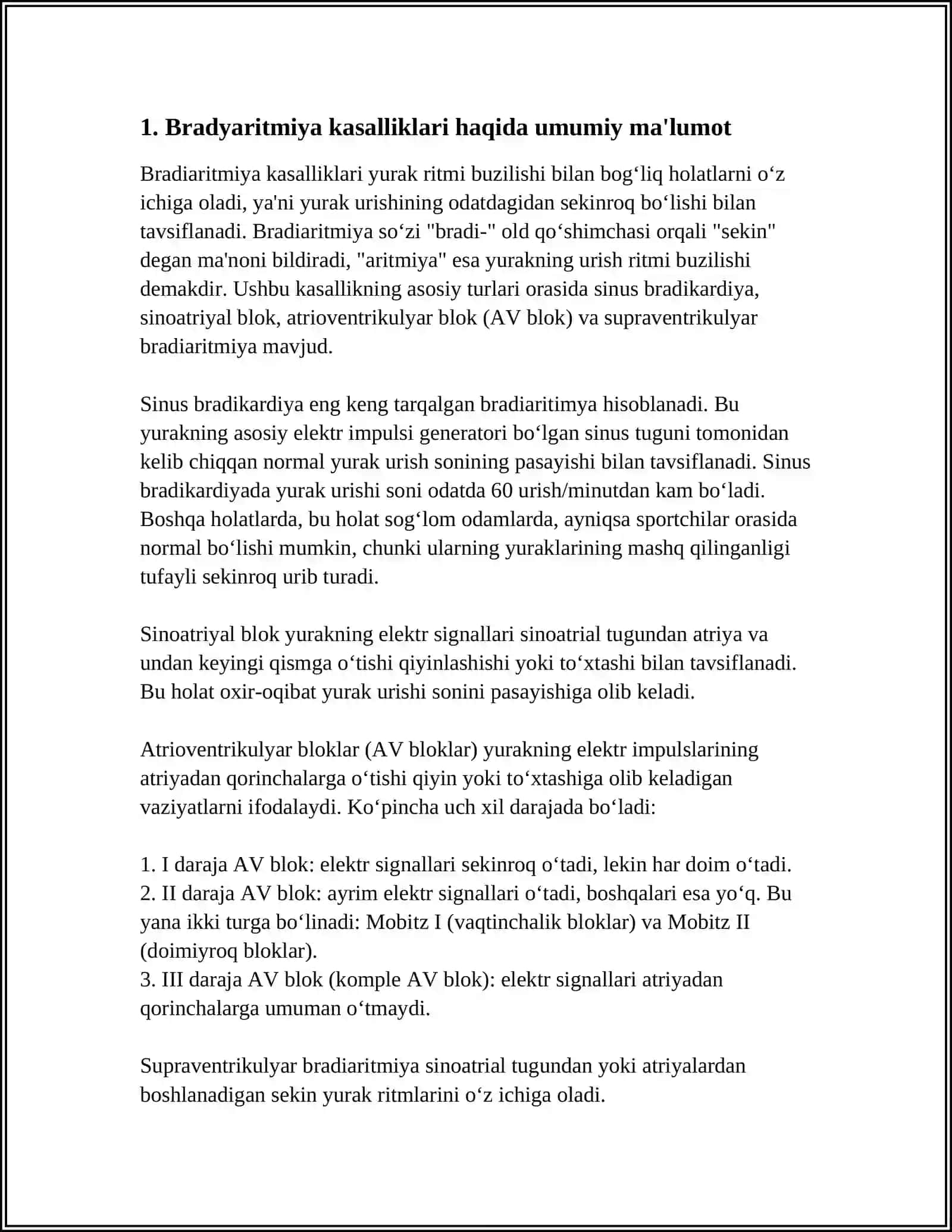 BRADIARITMIYA BILAN OGʻRIGAN BEMORLARNI DAVOLASH TAKTIKASI.KARDIYAK STIMULYATSIYA FONIDA EKG.ELEKTRON YURAK STIMULYATORI DISFUNKSIYASI 3