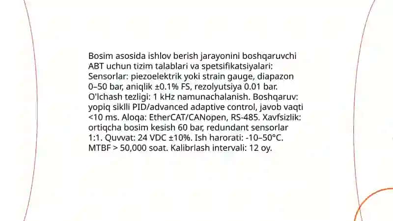 Shlifovka dastgohlarida ishlov berish jarayonini bosim bo‘yicha stabillovchi ABT 3