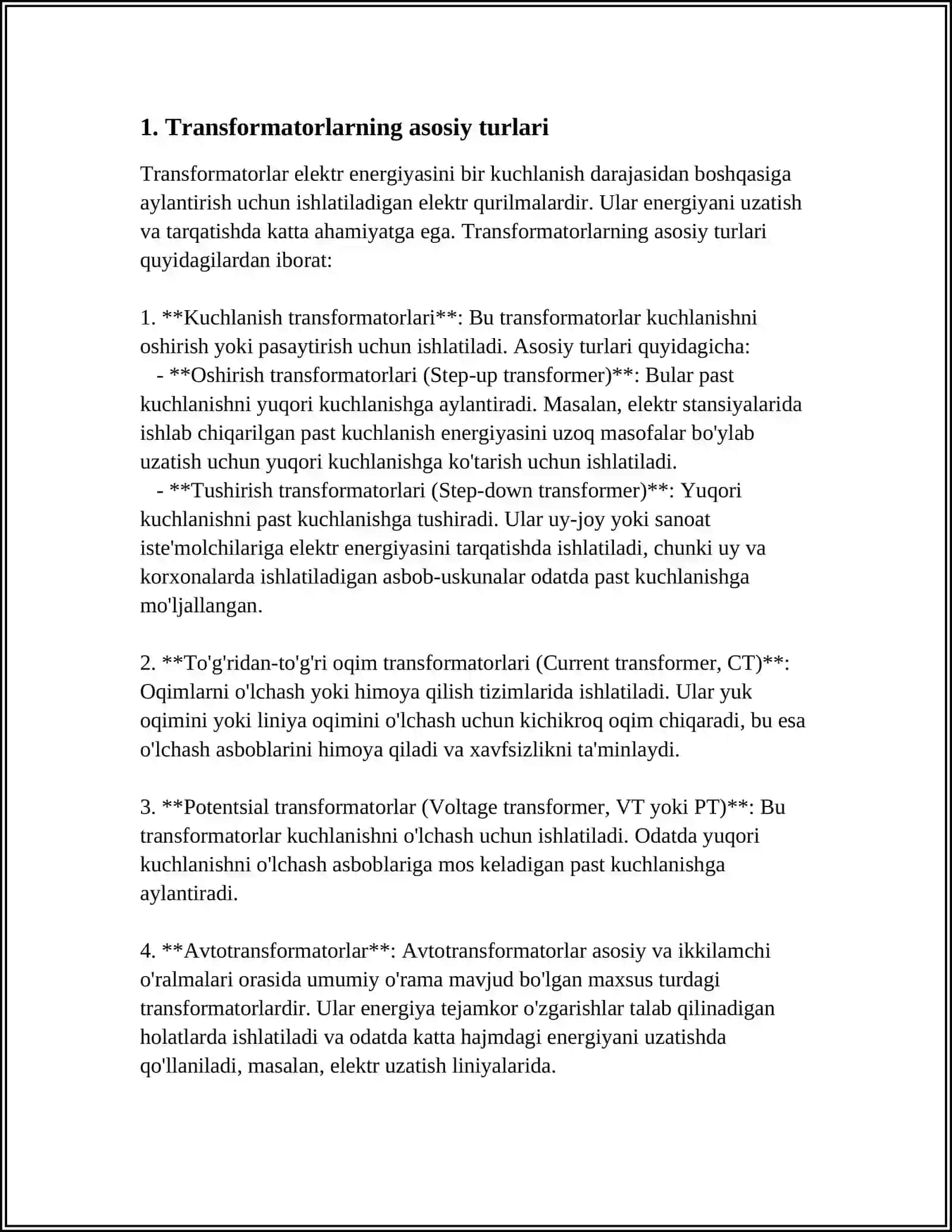 TRANSFORMATORNING TURLARI VA ISHLASH PRINSIPI 3