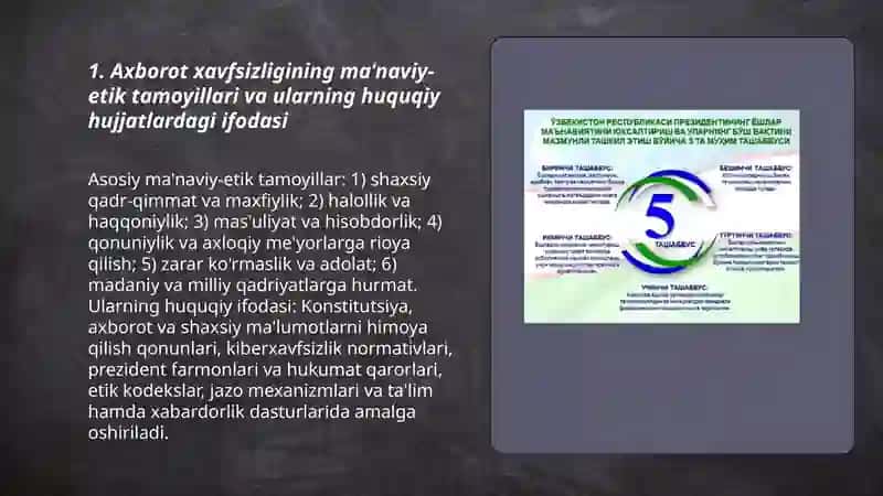 Axborot xavfsizligining ma'naviy va huquqiy asoslari ularning huquqiy xujjatlardagi ifodasi 3