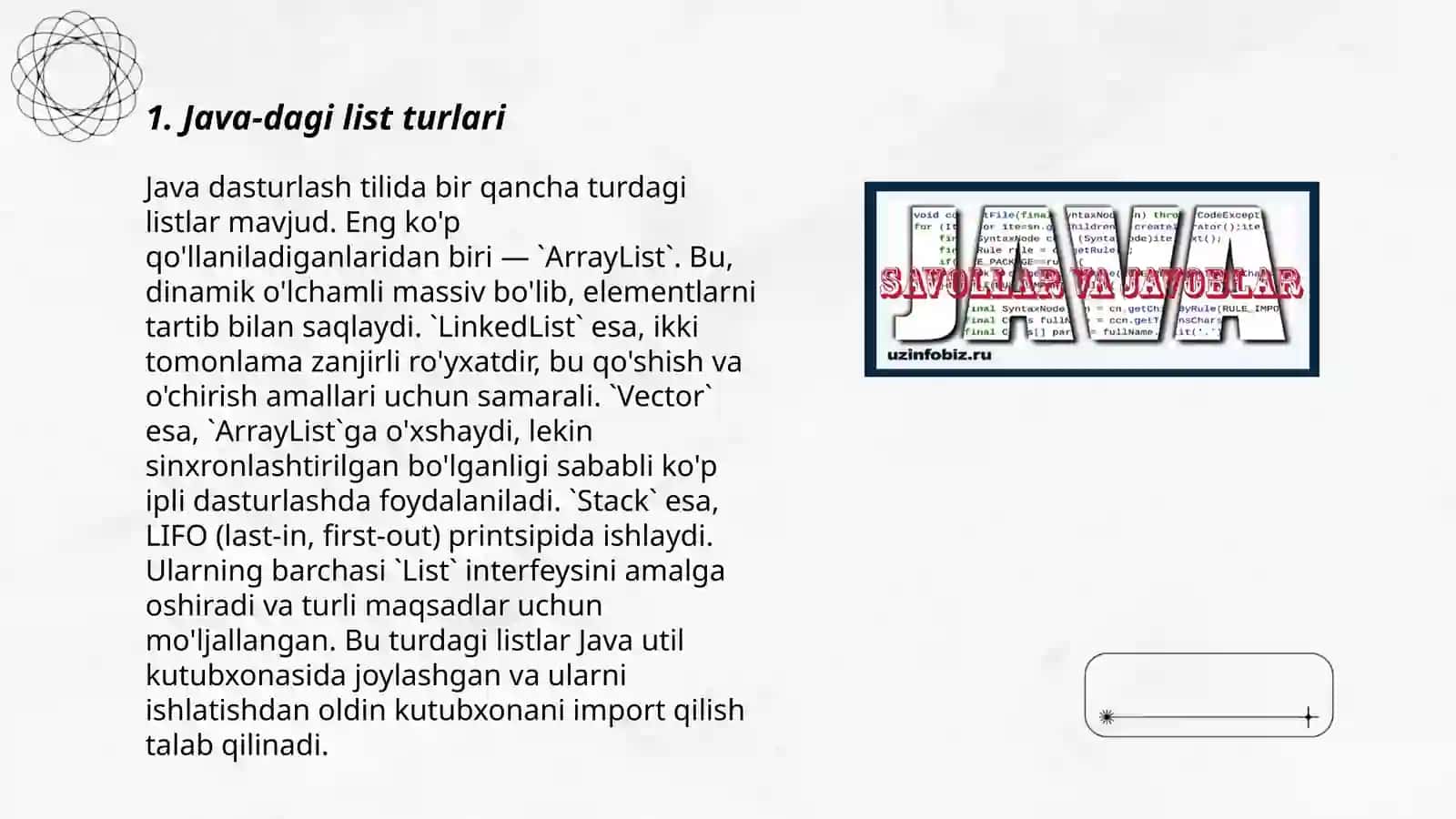 Javada Listlar haqida 3