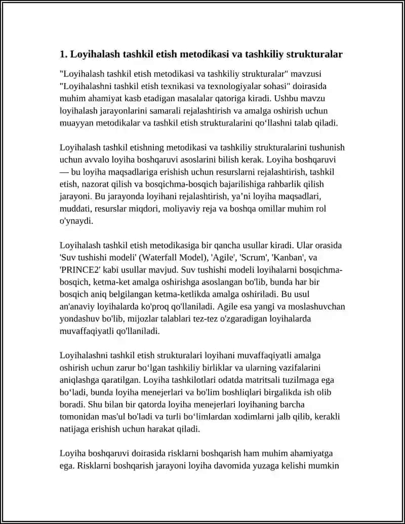 LOYIHALASHNI TASHKIL ETISH TEXNIKASI VA TEXNOLOGIYALAR SOXASI 3
