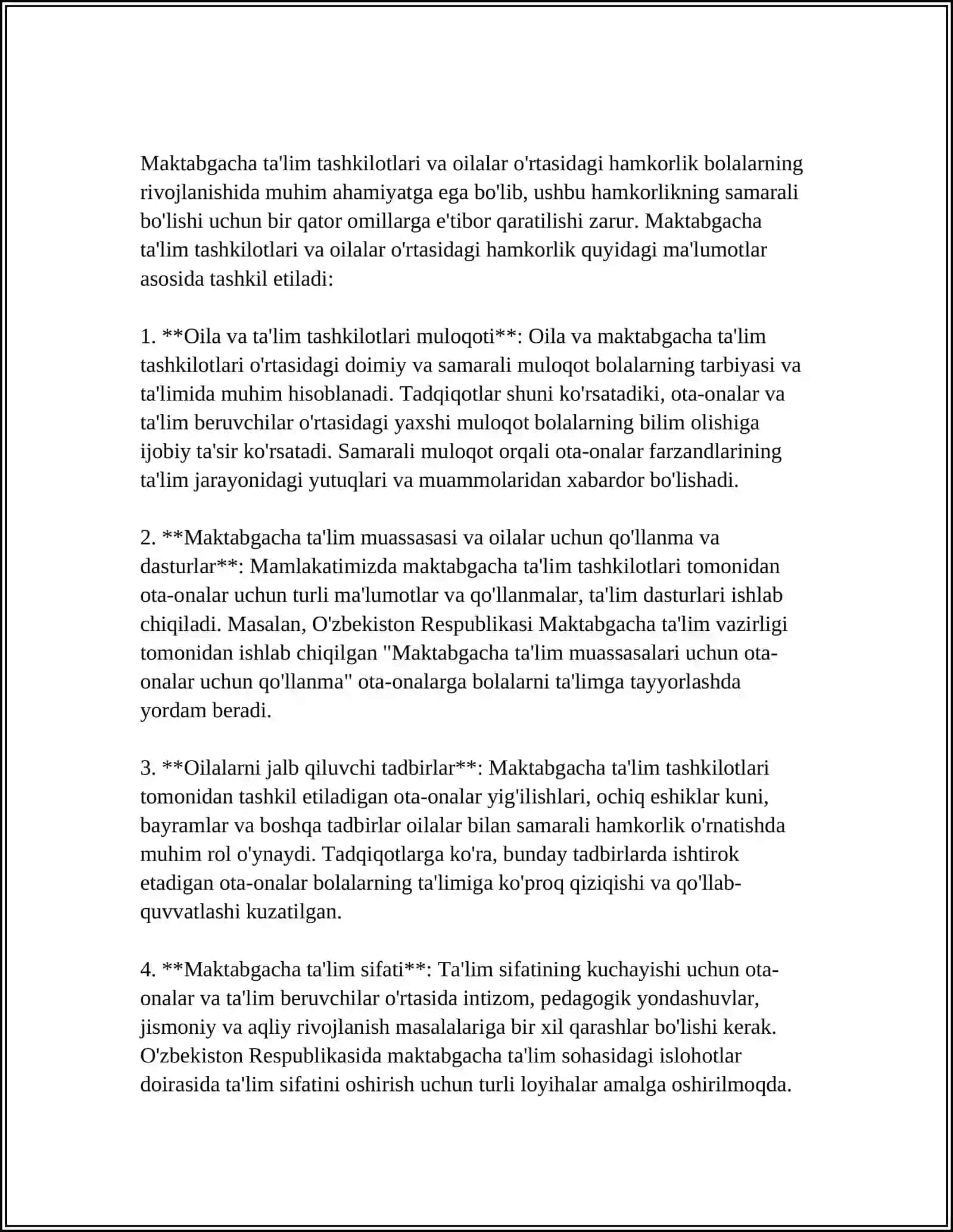 MAKTABGACHA TA'LIM TASHKILOTI, OILA VA MAHALIY JAMOATCHILIK BILAN HAMKORLIK 3