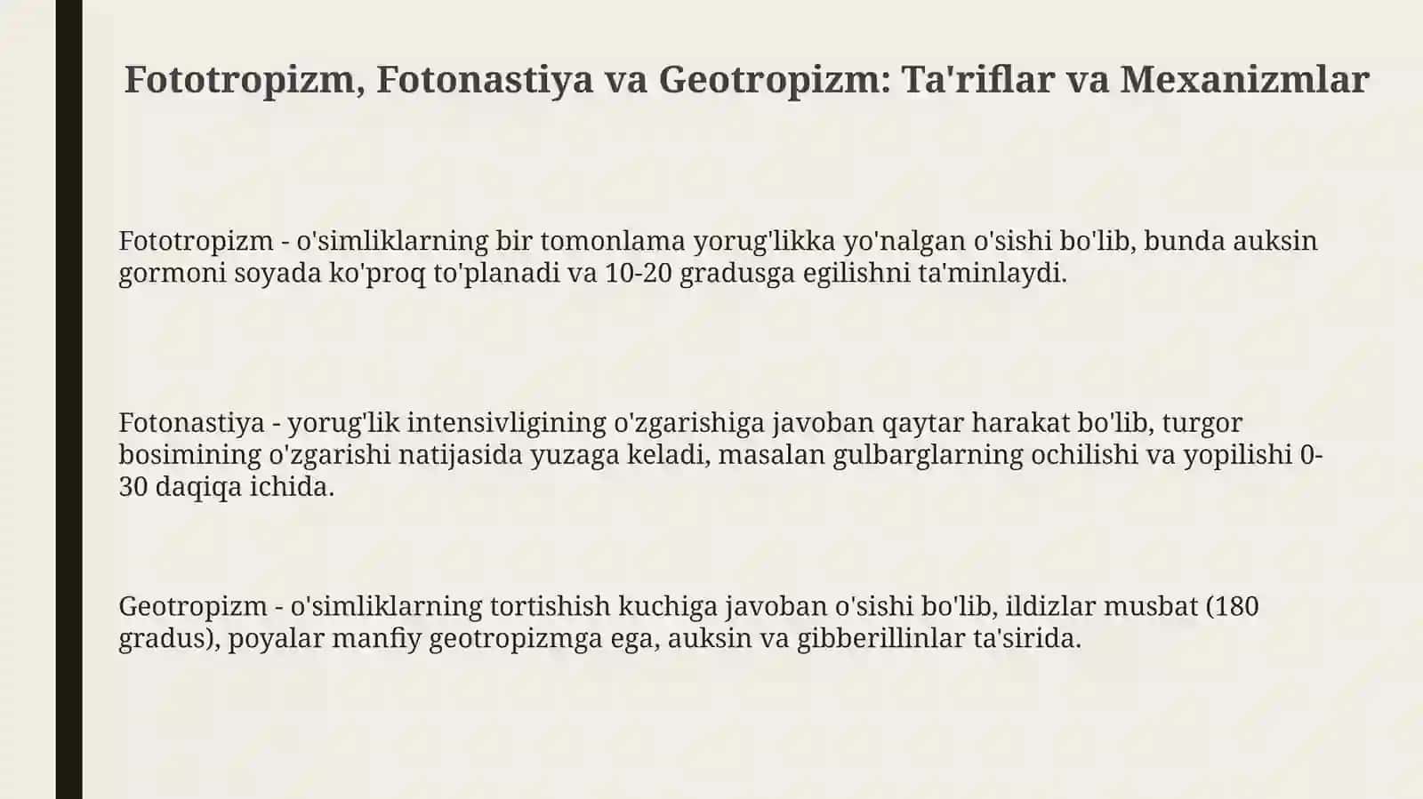 Fototropizm, Fotonastiya va Geotropizm: Ta'riflar, Mexanizmlar va Ta'sir Etuvchi Omillar 3