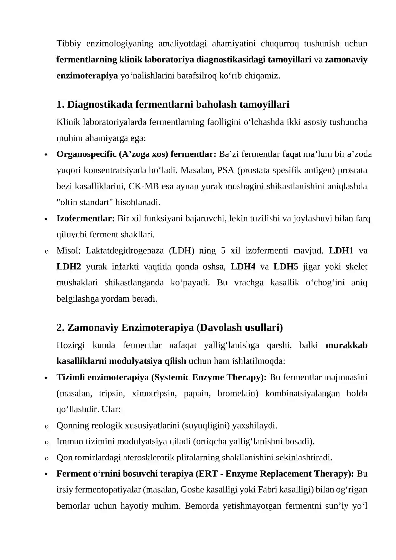 Tibbiy enzimologiya. Fermentlarning tibbiyotda qo`llanilishi 3